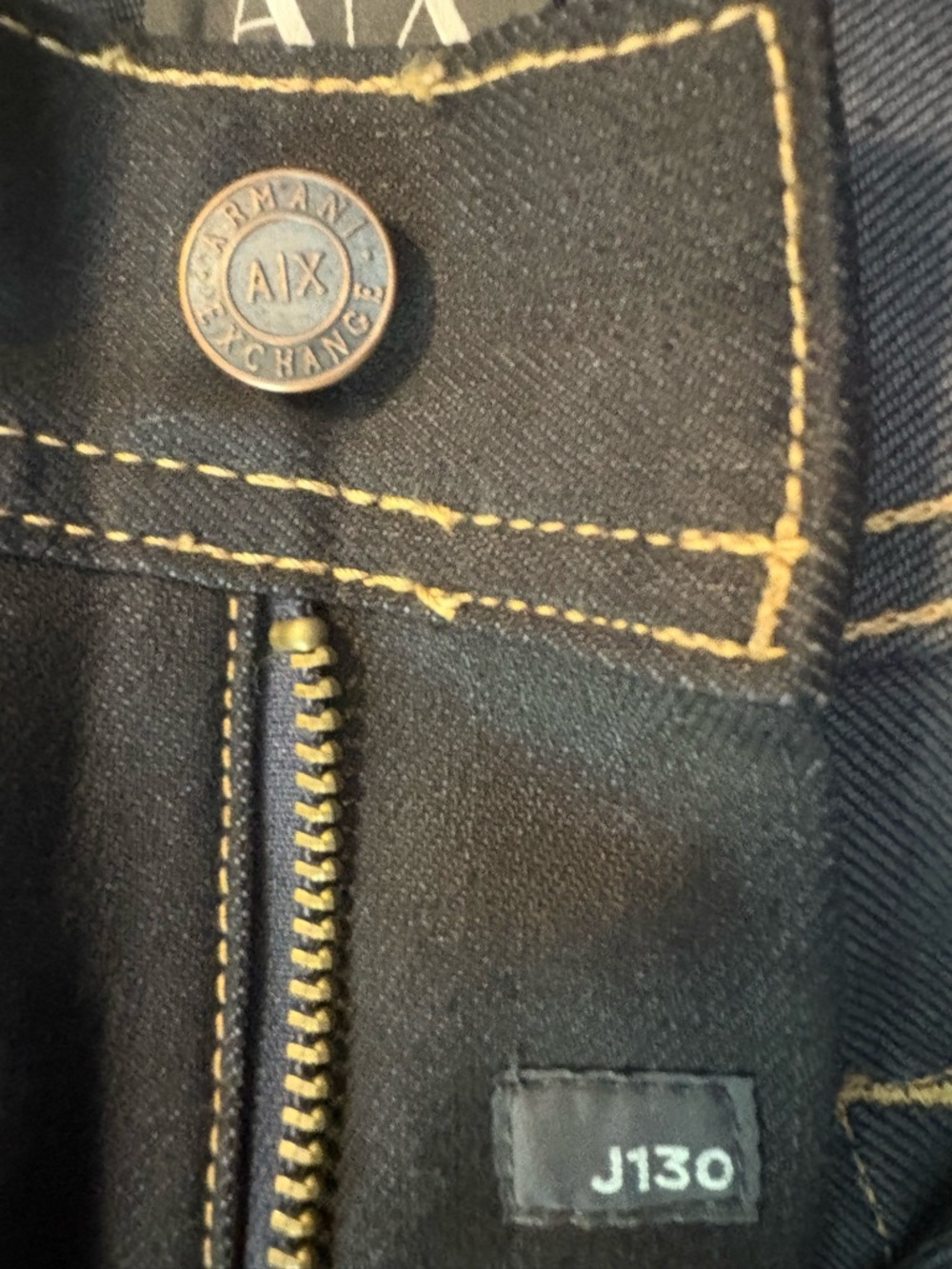 Armani Exchange Dark Blue Jeans with Brown Leather Patch - Picture 4 of 6